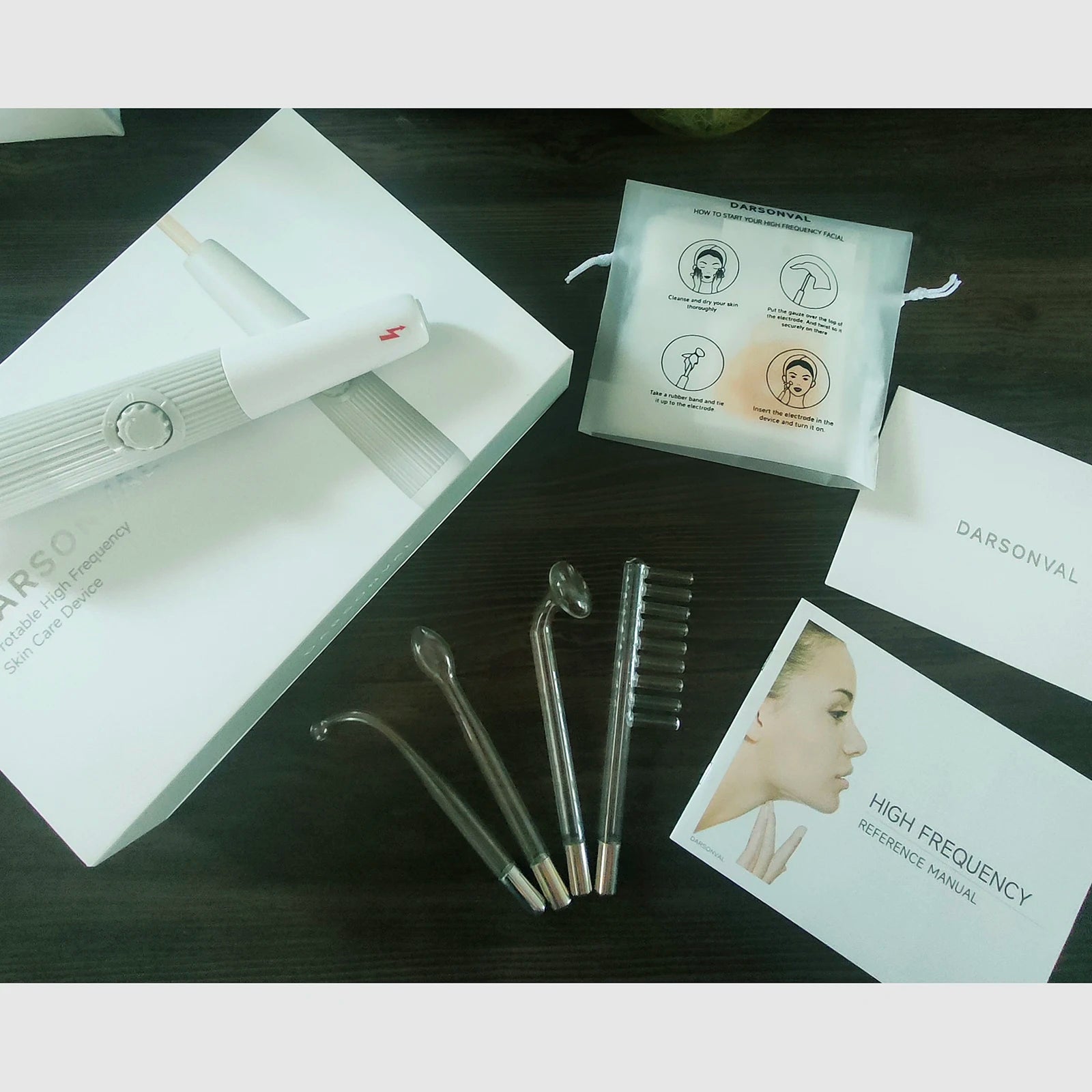 Blue 6-In-1High Frequency Facial Machine for Hair Face anti Aging Therapy Acne Tool Fusion Neon+Argon Wands Skin Care