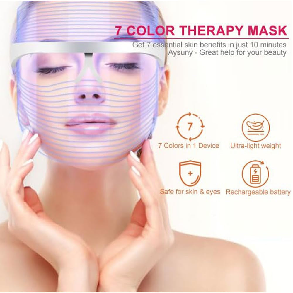 , Ultra-Light Red Light Therapy Mask, 7 Colors Portable Rechargeable Skin Treatment Mask