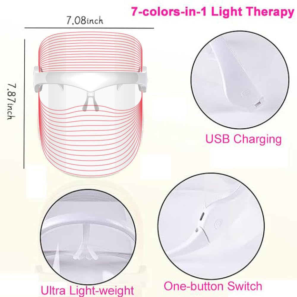 , Ultra-Light Red Light Therapy Mask, 7 Colors Portable Rechargeable Skin Treatment Mask