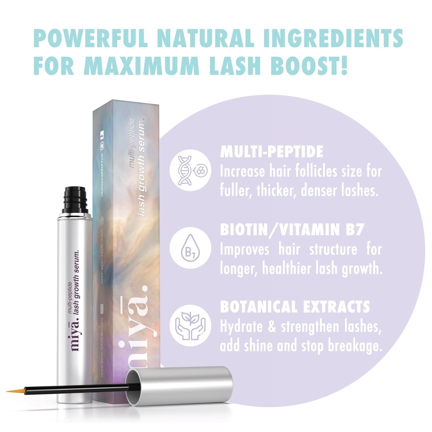 | Eyelash Growth Serum | Eye Lash Serum | Natural Lash Enhancer for Longer, Thicker Healthier Lashes | Gentle Effective Lash Growth Serum | Oil Free Lash Booster 3Ml