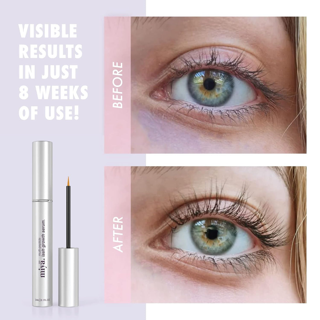 | Eyelash Growth Serum | Eye Lash Serum | Natural Lash Enhancer for Longer, Thicker Healthier Lashes | Gentle Effective Lash Growth Serum | Oil Free Lash Booster 3Ml